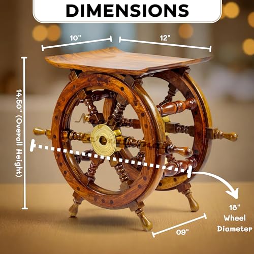 Nagina International Wooden Ship Wheel Home Decor Table | Pirate's Antique Brass Hub Motiff (24 Inches)
