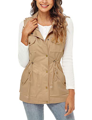 BBX Lephsnt Womens Utility Vest Drawstring Waist Military Sleeveless Jacket