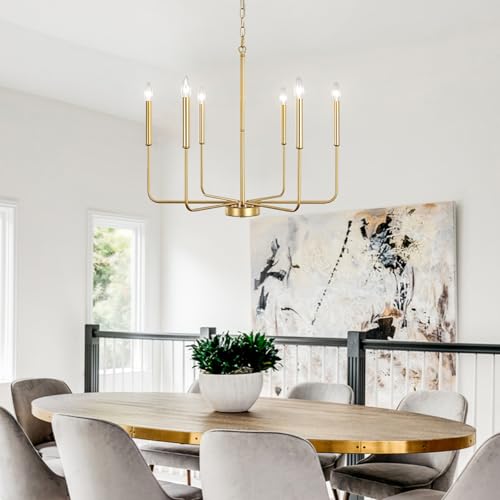 6 Light Distressed French Country Chandelier Rustic Antique White Farmhouse Chandelier for Dining Room Light Fixture Hanging Candle Pendant Lighting for Kitchen Island Living Room Bedroom Foyer