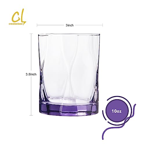 CREATIVELAND Geometric Shapes Glass Drinking Glasses Set of 6, 13.5 OZ Solid Purple Color Glass Tumbler Glassware for Water, Juice, Different Options for Home, Restaurant, Hotel, Bar