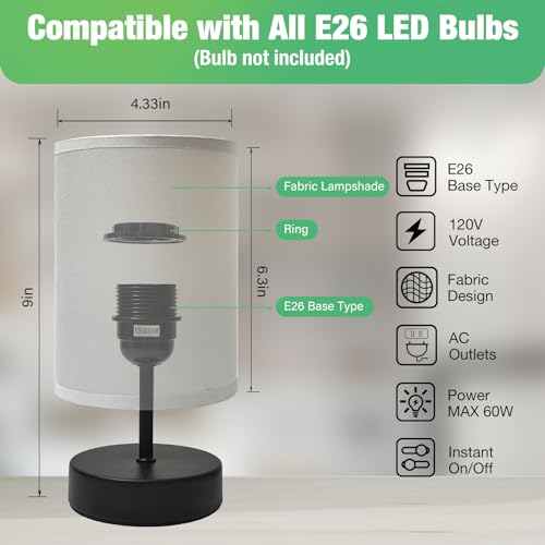 Small Lamp for Bedroom, Bedside Lamps for Night Stands, Mini Minimalist Table Lamp with Square Flaxen Fabric Shade, 11 Inch Desk Reading Lamp for Dorm Room Living Room Office Room, 2 Pack