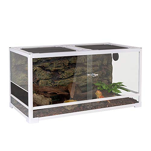 OIIBO 50 Gallon White Knock Down Reptile Terrarium Front Opening Cage Sliding Door with Screen Ventilation Habitat Tank 36