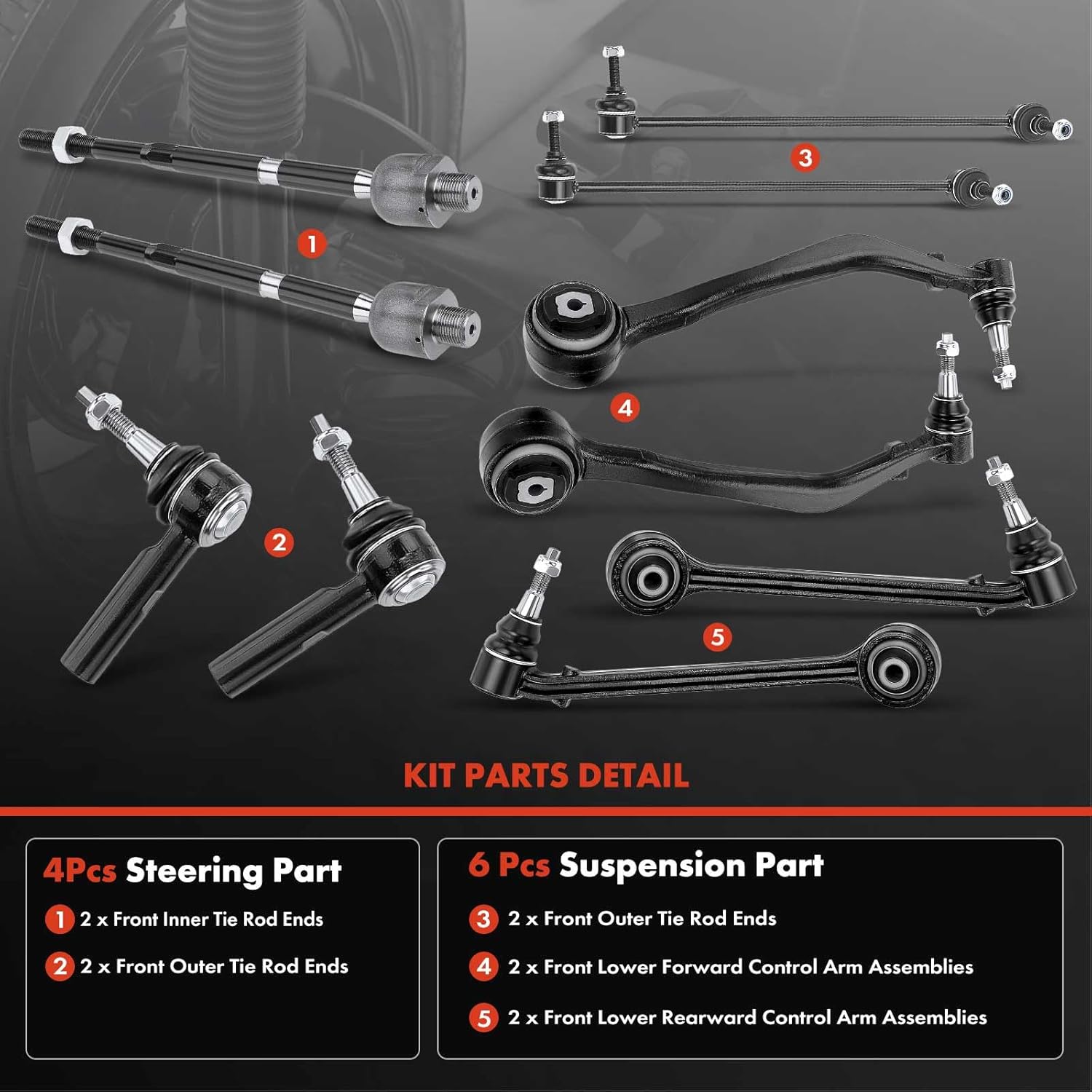 A-Premium 10Pcs Front Suspension Kit, Lower Control Arm Sway Bar Links Inner Outer Tie Rod Ends, Compatible with Chevrolet Camaro 2010 2011 2012 2013 2014 2015