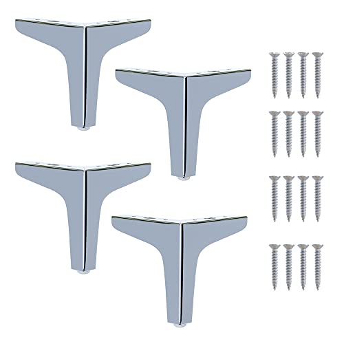 FIVEPEARS 4Pcs 4 Inch Polished Chrome Metal Dresser Furniture Legs Set, Heavy Duty Modern Furniture Replacement Hardware Feet for Cabinet Table Ottoman Sofa Couch Nightstand Chair Stool Bench Desk