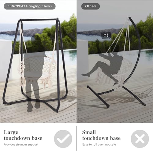 SUNCREAT Hammock Chair with Stand Included, Heavy Duty Hanging Chair with Stand, 330 lbs Capacity, Patent Pending, Grey