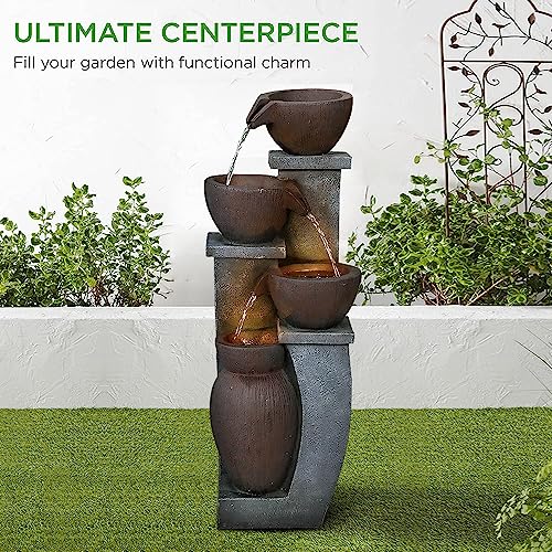 5-Tier Outdoor Floor Water Fountain - 39” High Garden Cascading Waterfall Fountain with LED Lights and Submersible Pump for Home Garden, Backyard, Patio, Deck and Porch Decor