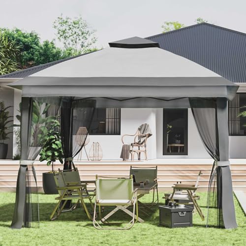 UDPATIO 13'x13' Gazebo for Patio, Pop up Gazebo Canopy Tent, Outdoor Patio Waterproof Gazebo with Mosquito Netting for Lawn, Garden, Backyard and Deck, Grey