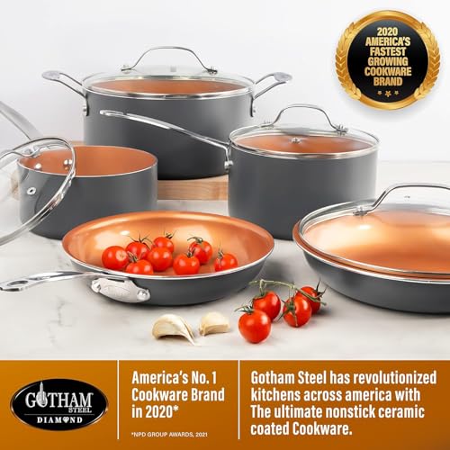 GOTHAM STEEL Frying Pan Set, 3 Piece Nonstick Copper Fry Pans Set, 8”, 10” & 12” Nonstick Frying Pans, Nonstick Skillet Set, Omelet Pan, Cookware, PFOA Free, Dishwasher Safe, Cool Touch Handle - RED
