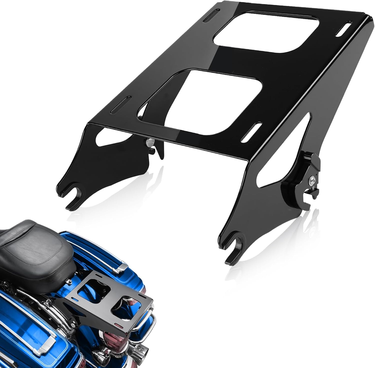 Upgraded Luggage Rack, Quick-Detach Two-Up Tour Pack Pak Mounting Rack Compatible for Harley Davidson Touring Street Glide, Road King, Electra Glide 2014-2024 Gloss Black