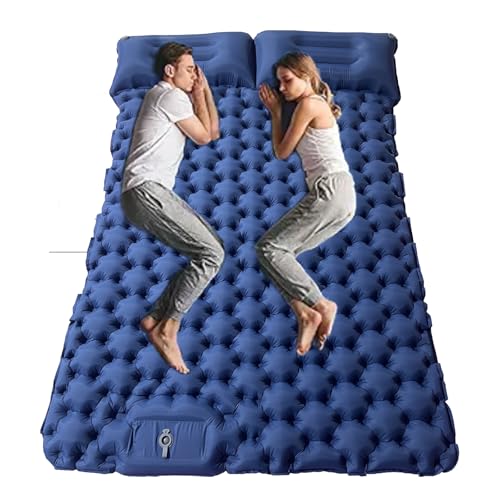 Double Sleeping Pad for Camping, Self Inflating Sleeping Mat 3.15” Extra-Thick, Built-in Foot Pump and Pillow Camping Pad 2 Person, Tent Air Mattress for Backpacking, Hiking, Car Traveling (Grey)