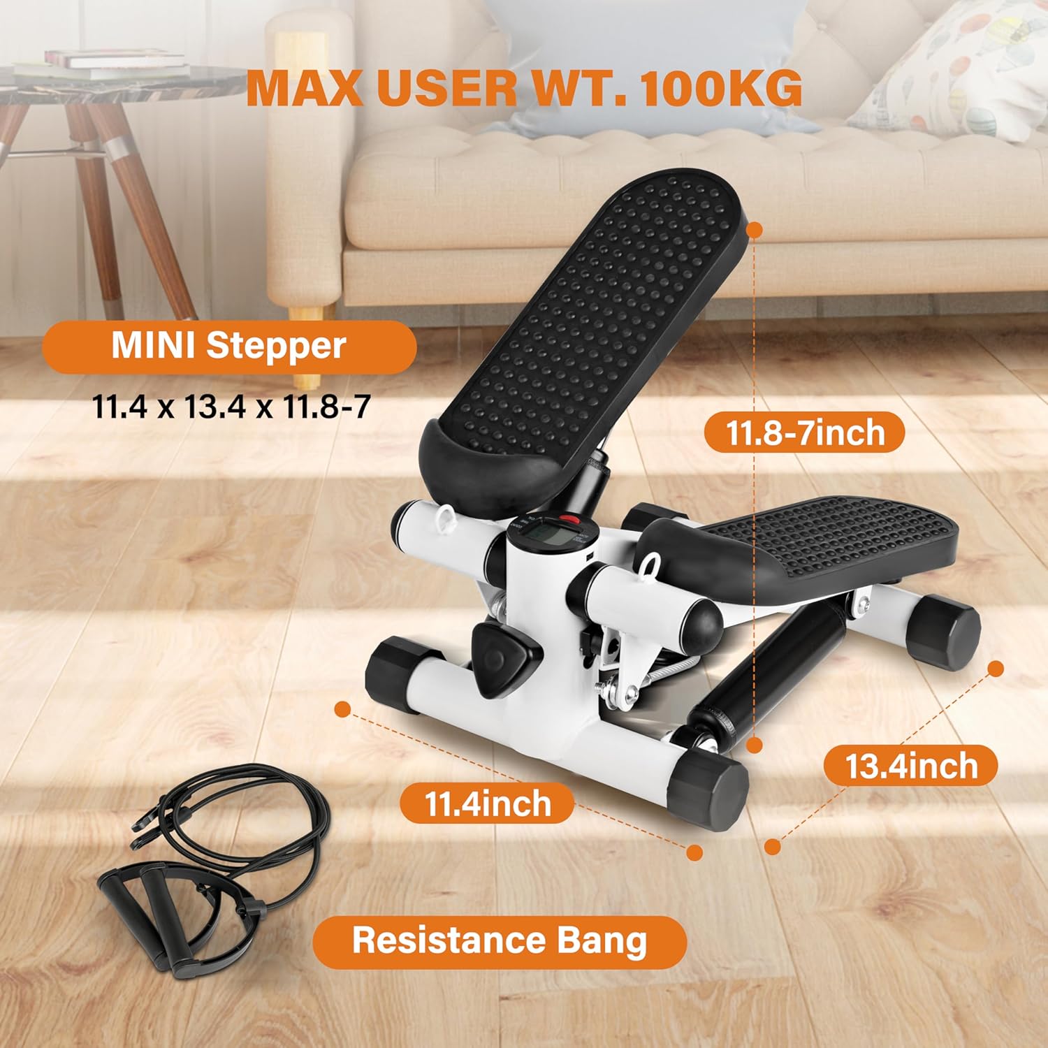 YSSOA Mini Stepper with Resistance Band, Stair Stepping Fitness Exercise Home Workout Equipment for Full Body Workout,120KG Load