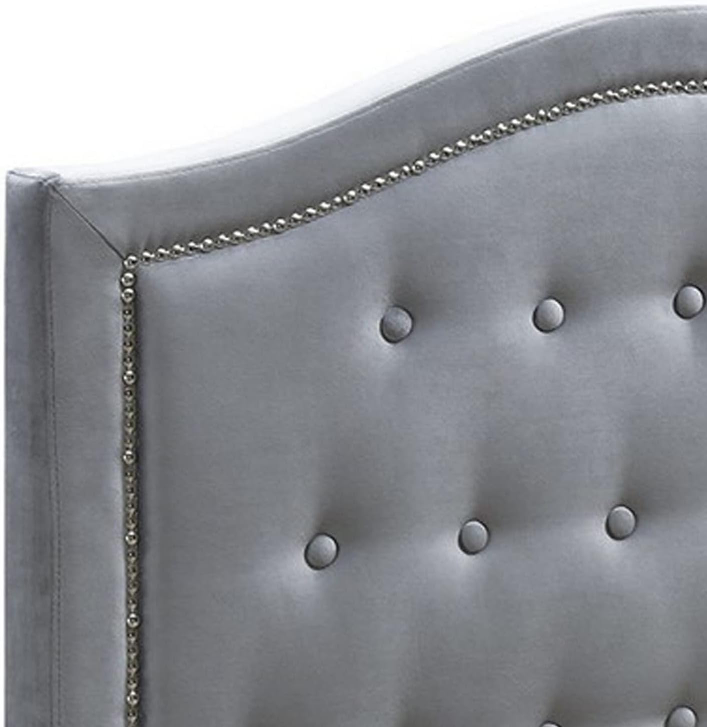 Benjara BM232025 Curved Headboard with Button Tufted Twin Velvet Bed, Gray