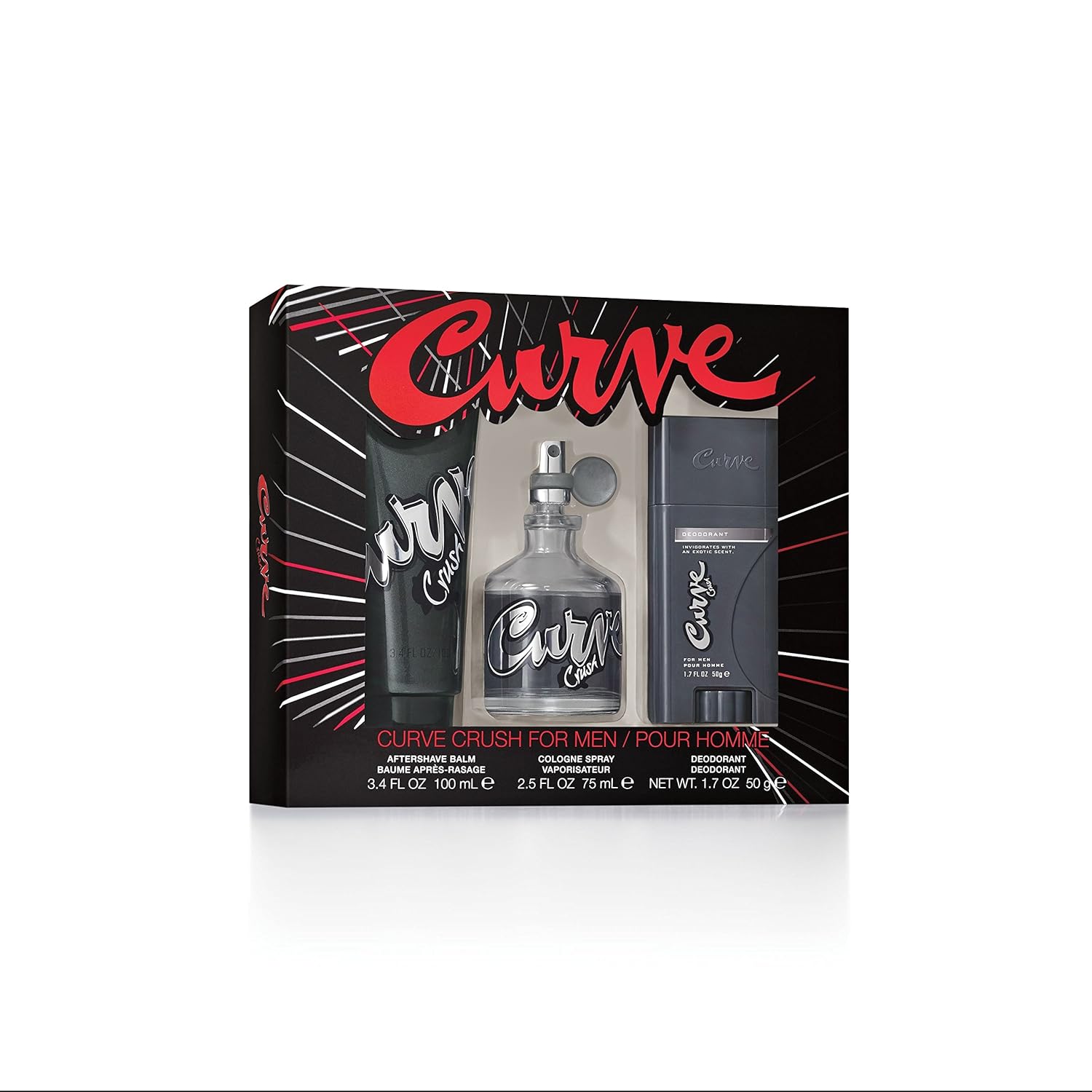 Curve Crush Men's Gift Set, Cologne Spray, After Shave Balm & Deodorant Stick