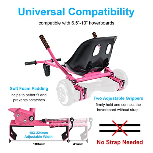 Hoverboard Seat Attachment for 6.5”-10” Hover Board, Upgrade Design No Need for Velcro Straps, Go Kart Conversion Kit Accessory for Self Balancing Scooter Transform into Go Cart