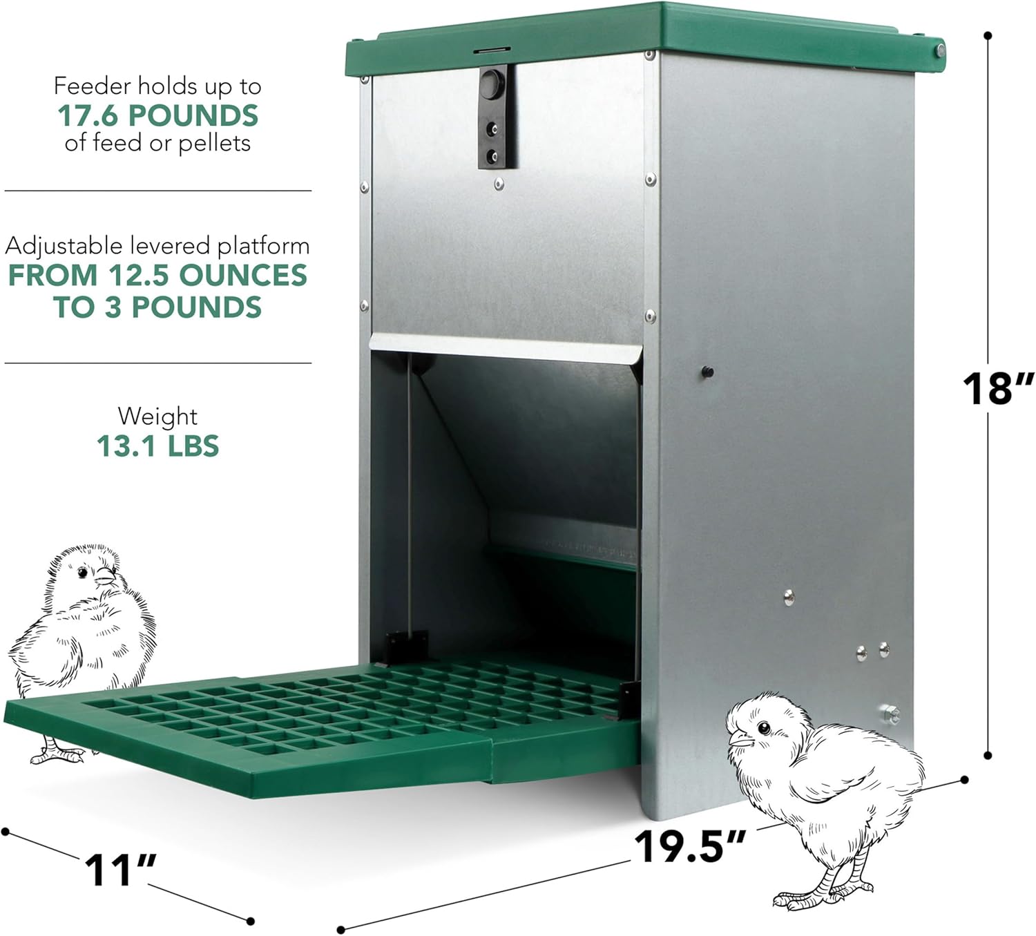 Chicken Treadle Feeder - 17.6 lb. Capacity, Pressure Lever Automatic Chicken Feeder System, Pest Proof