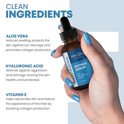 Retinol Serum for Face -Anti Aging Serum & Dark Spot Corrector w/Hyaluronic Acid, Pure Aloe Vera Gel, Vitamin E Oil For Scars Treatment: Target Lines/Wrinkles, Boost Collagen, Aid Acne Treatment -4oz