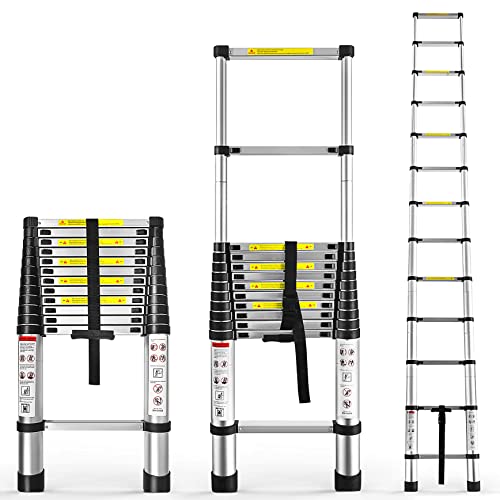 12.5 FT Telescoping Ladders Heavy Duty Aluminum Collapsible Ladder Load Bearing 330 LBS Extension Ladders Applicable to Household Use Outdoor Work