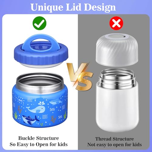 Insulated Thermo Food Jar for Kids - 12 Oz Capacity, Suitable for Hot & Cold Foods, Leak-Proof Vacuum Stainless Steel Design with Wide Mouth for Lunches, Soups and Travel(Red-Critters)