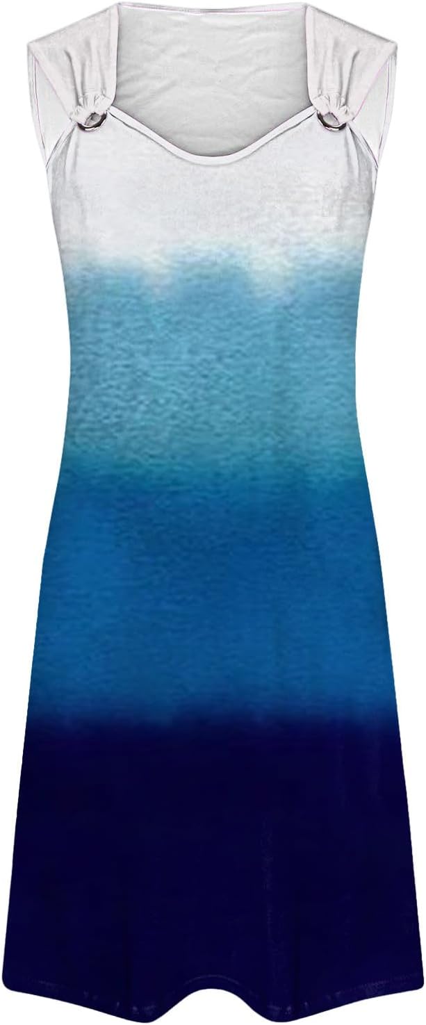 XJYIOEWT Womens Summer Dresses with Sleeves,Women Strap Printed Dress Summer Shoulder Strap Buckle Beach Dress