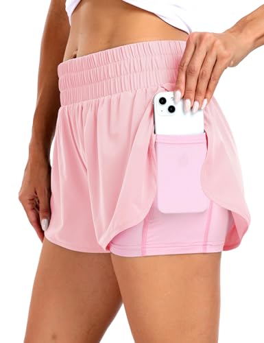 Haimont Women's Running Shorts 2 in 1 High Waisted Athletic Shorts with Drawstring Pockets 3