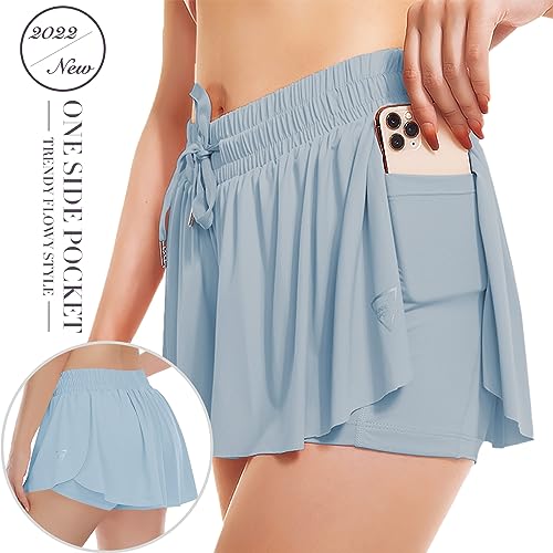 Womens 2 in 1 Flowy Athletic Shorts with Pocket Butterfly Running Workout Shorts Sweat Spandex Lounge Gym Yoga Summer Skirts
