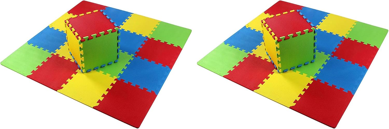 BalanceFrom 0.4 Inch Thick Large Non Slip Interlocking EVA Foam Puzzle Home Floor Play Mat Set w/Edges & in 9 Colors, Covers 36 Square Feet (2 Pack)