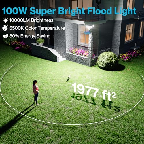 Olafus 100W LED Security Light Motion Sensor Outdoor 2 Pack, Outside Flood Light Dusk to Dawn, 10000LM Super Bright 6500K Exterior Motion Detector Floodlight for House Garage Yard Porch IP65, Black