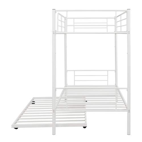 Twin-Over-Twin Metal Bunk Bed with Trundle and Ladders and Safety Guard Rails,Can be Divided into Two beds,No Box Spring Needed (Black)