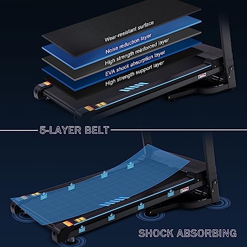 15% Auto Incline Treadmill for Home, 0.5-10 MPH Speed, Foldable Treadmills with APP, Speaker, 18