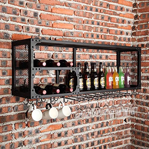 Wall Mounted Wine Bottle Hanging Glass Holder,Metal Grid High Capacity Wine Cabinet, Wall Wine Stemware let Racks, Bar Counter Wine Storage Holder -Black The New Fashionable