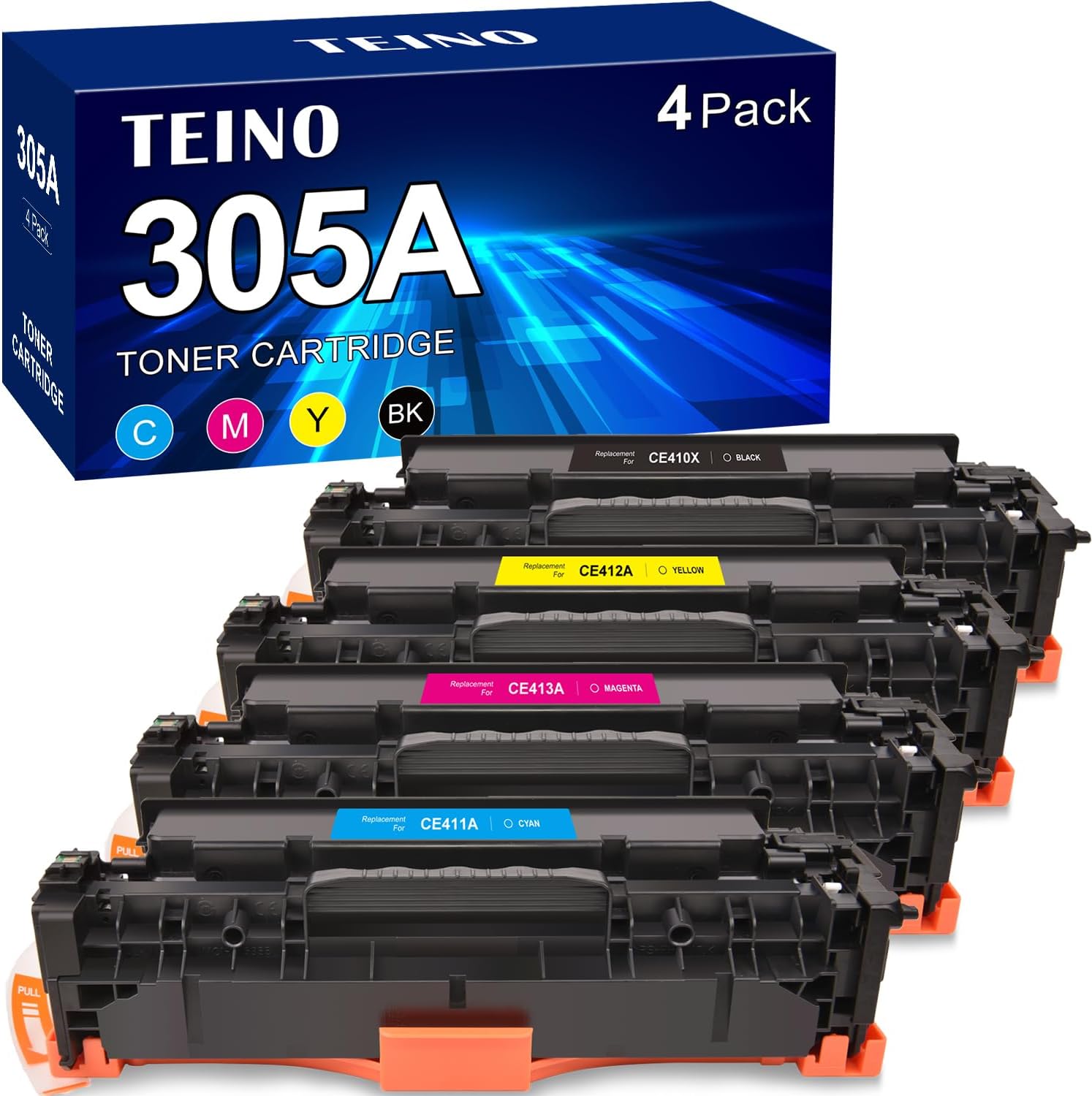 TEINO 305A Toner Cartridge Replacement for HP 305A 305X 312X 312A Toner Use with HP Laserjet Pro 400 Color M451dn M451nw M451dw M475dn M475dw 300 Color M351A M375nw Toner Cartridge 4-Piece Combo Pack