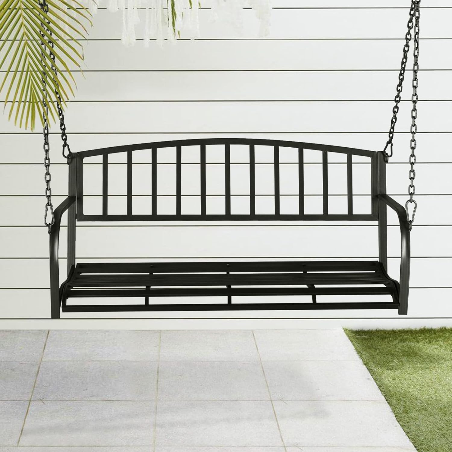 Outvita 2-Person Metal Porch Swing, 47inch Hanging Steel Bench for Patio, Porch, Gazebo, Deck, Heavy Duty 500lb Weight Capacity Swing Seat Black