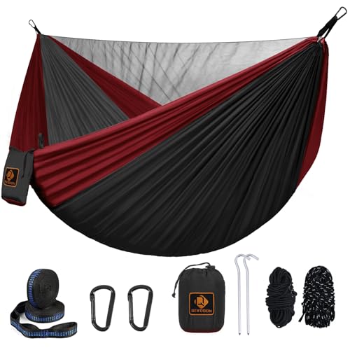 Camping Hammock, Portable Hammocks with Mosquito Net,Lightweight Nylon Parachute Hammock with 10ft Tree Straps,Camping Gear Must Haves for Travel Hiking Backpacking Beach Patio-Blue&Grey