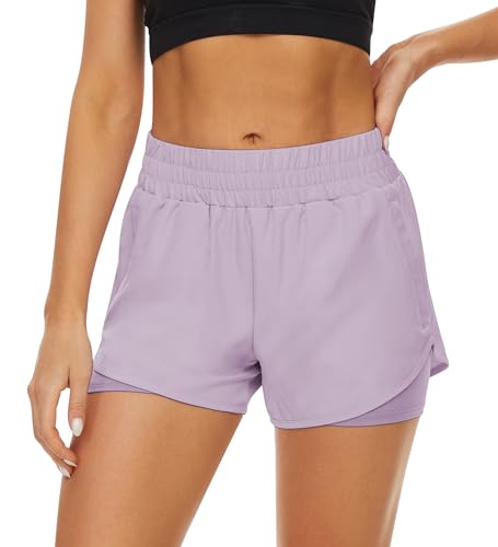 Fengbay 2 Pack Women's Running Shorts Elastic High Waisted Shorts Pocket Sporty Workout Athletic Shorts Pants