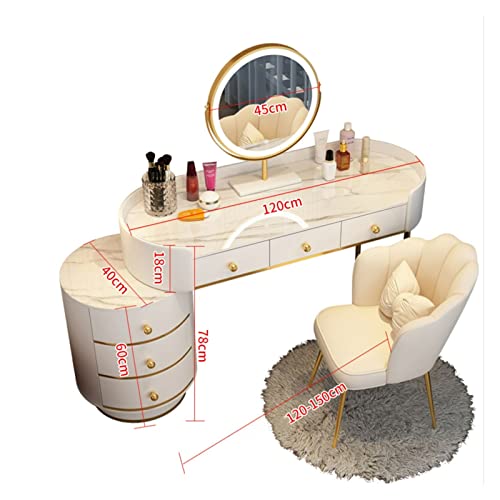 Vanity Table White Vanity Set Makeup Vanity Desk with Round Mirror, White Vanity Makeup Table Girls and Women Vanity Table for Bedroom with Lots Storage Dressing Table(D,120cm)