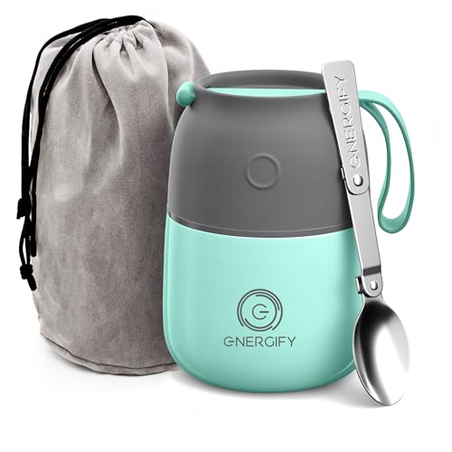 Vacuum Insulated Food Jar. Portable 12oz Thermos incl. Folding Spoon, Cup. Hot & Cold Drinks, Heated Soup, Lunch Container for kids & adults. Premium BPA-Free Stainless Steel, Leak Proof Fusion Coral