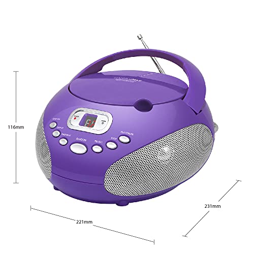 HANNLOMAX HX-319CD Portable CD Boombox, AM/FM Radio, LED Display, Aux-in Jack, AC/DC Dual Power Source. (Purple)