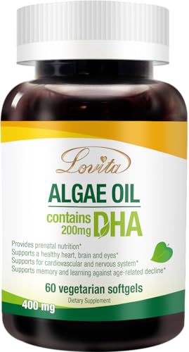 Algae Oil, Plant Based DHA Alternative to Fish Oil, Vegan Omega 3 with DHA 200 mg, 60 Vegetarian Softgels