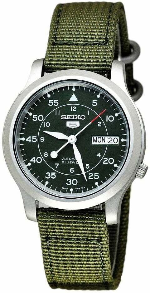 Men's SNK805 SEIKO 5 Automatic Stainless Steel Watch with Green Canvas