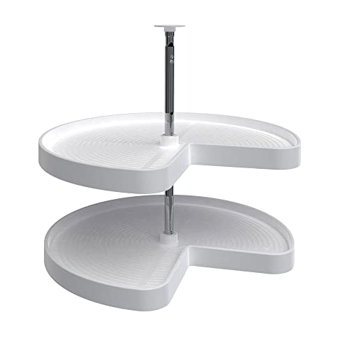 Rev-A-Shelf 2472-28-11-1 28 Inch Polymer Kidney 2 Shelf Lazy Susan Upper Kitchen Cabinet Storage Organizer with Telescoping Shaft, White