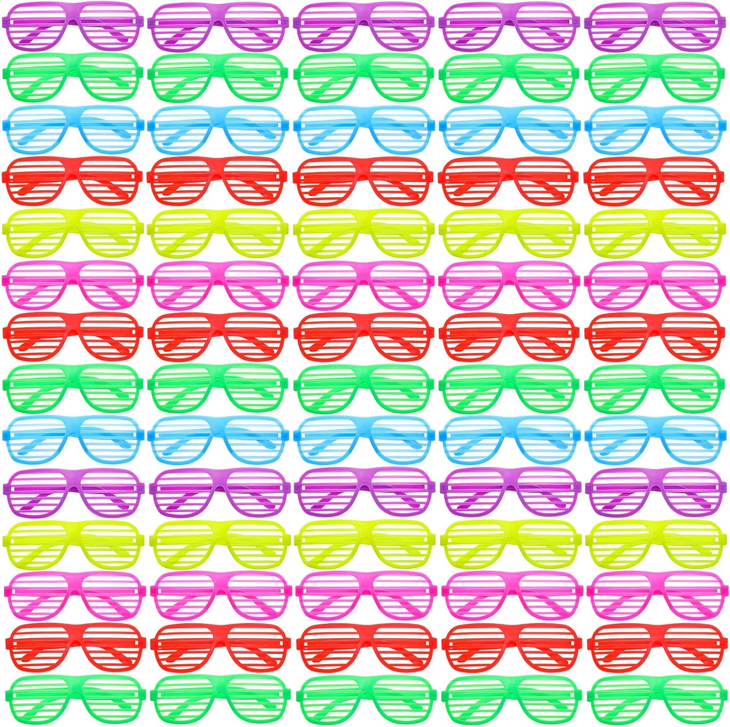 100 Pack Plastic Shutter Shades Glasses Bulk, 80's Style Slotted Shutter Shade Sunglasses, Neon Color Shade Glasses for Party Favors, School Gifts Teens Adults Birthday Supplies, Assorted Colors