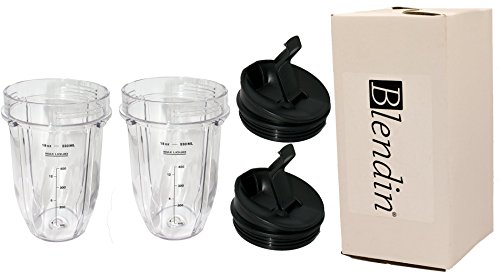Blendin 24oz Large Tall Cup with Sip N Seal Lid Replacement Jar, Compatible with Nutri Ninja Auto IQ & Duo Blenders - Premium Blender Replacement Cups - Cup Diameter is 4