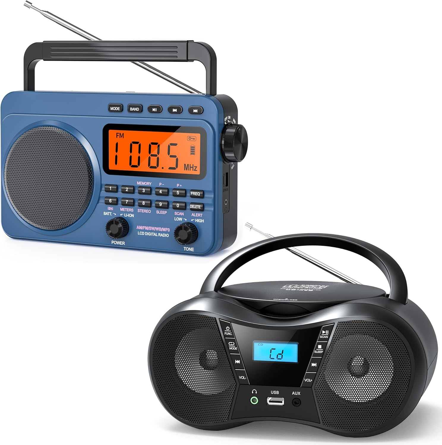 Portable CD Player Boombox with FM Radio,Bluetooth 5.1,Clear Sound,LCD Display,USB/AUX Input,AC/Battery Powered,CD/CD-R/CD-RW Compatible,3.5mm Headphone Jack,Sleep Timer for Home