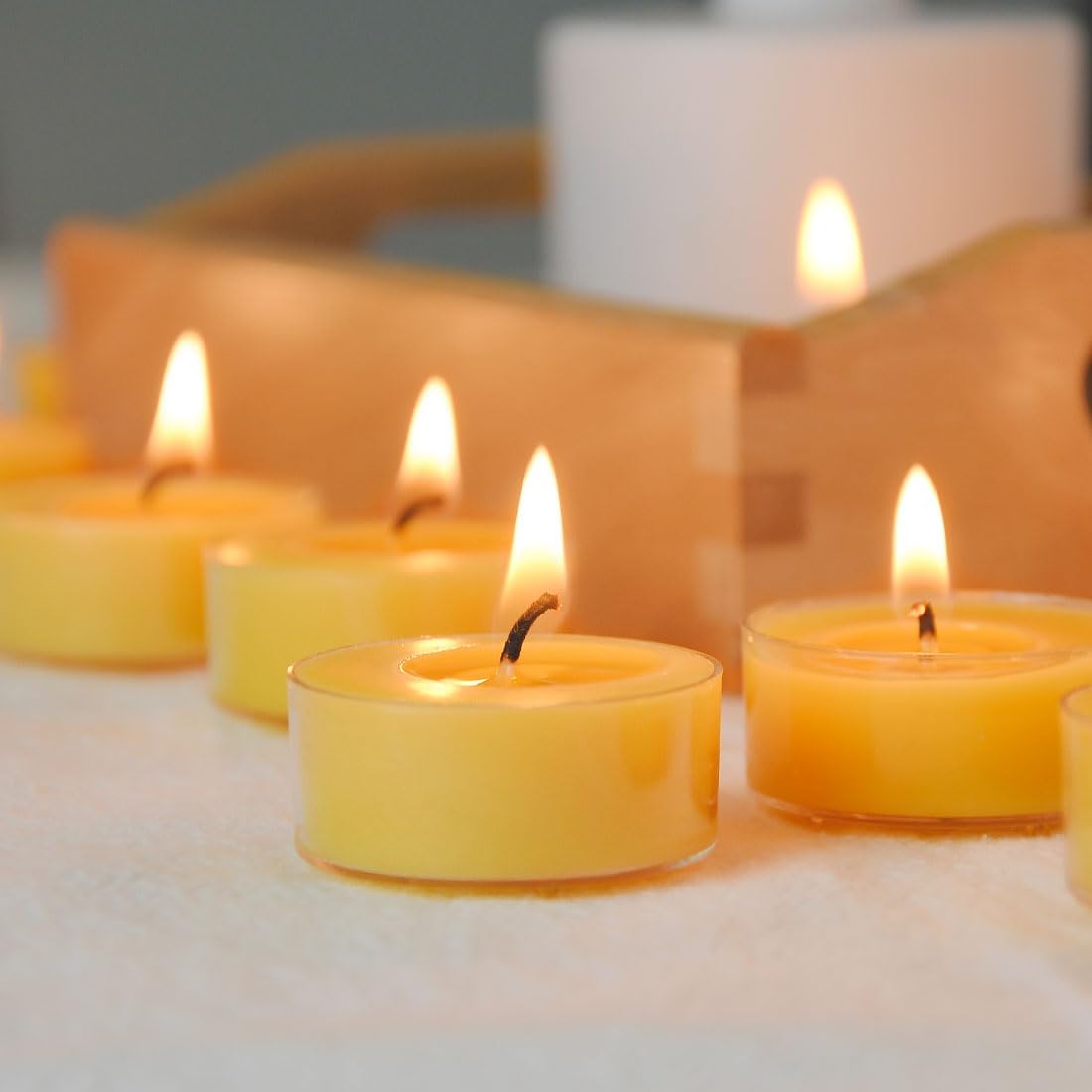 100 Pack Pure Beeswax Tealight Candles | Natural Unscented Beeswax Candles in Bulk, Clean burning, Yellow