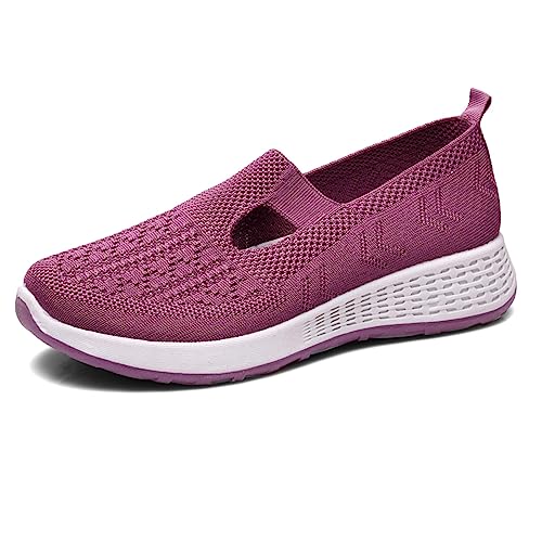 Womens Slip-On Walking Shoes Summer Breathable Mesh Shoes Running Shopping Flat Comfort Wedge Platform Loafers Casual Shoes