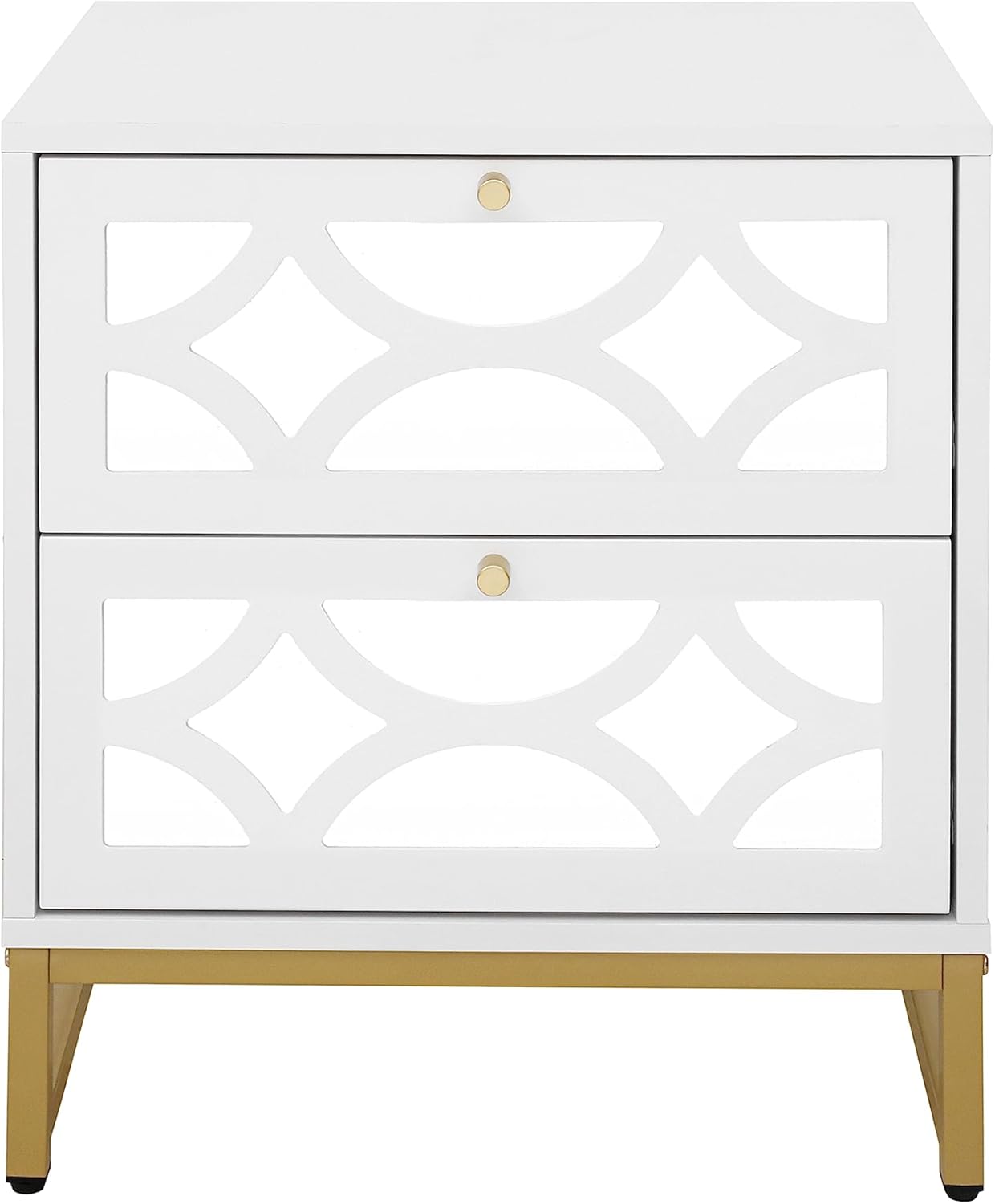 2 Drawer nightstand,Small Bedside Table with 2 Drawers,White Mirrored Nightstand,with Gold Legs, Side Table with Storage for Bedroom, Living Room