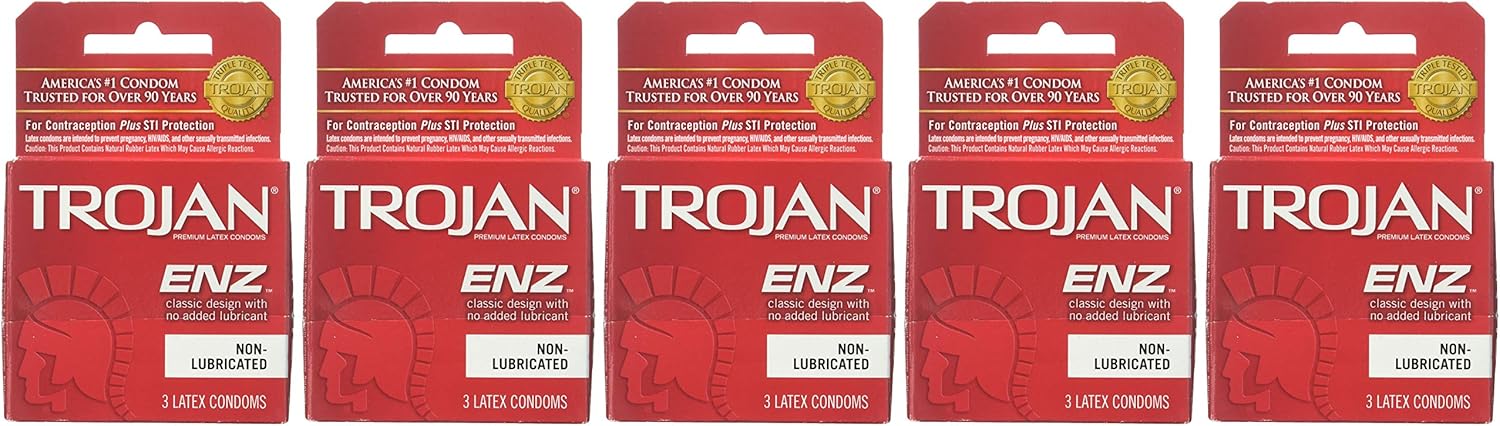 Trojan Condoms Non-Lubricated Latex - 3 ct, Pack of 5