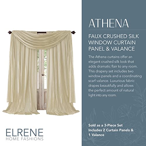 Elrene Home Fashions Athena Faux Crushed-Silk Window Curtain Panel and Valance Set, 52