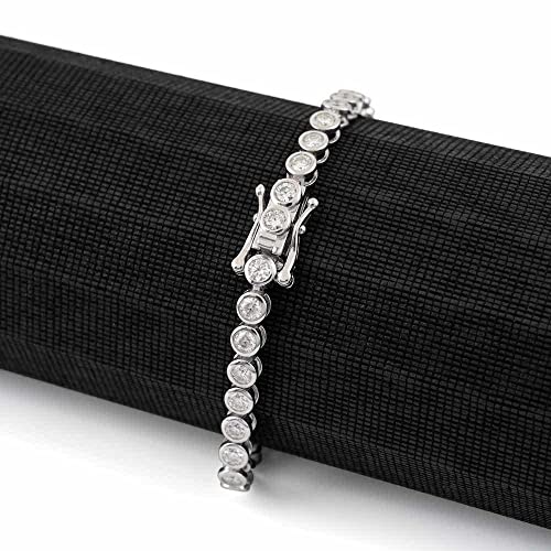TwoBirch Sterling Silver and Moissanite Bezel Set Tennis Bracelet (3MM)