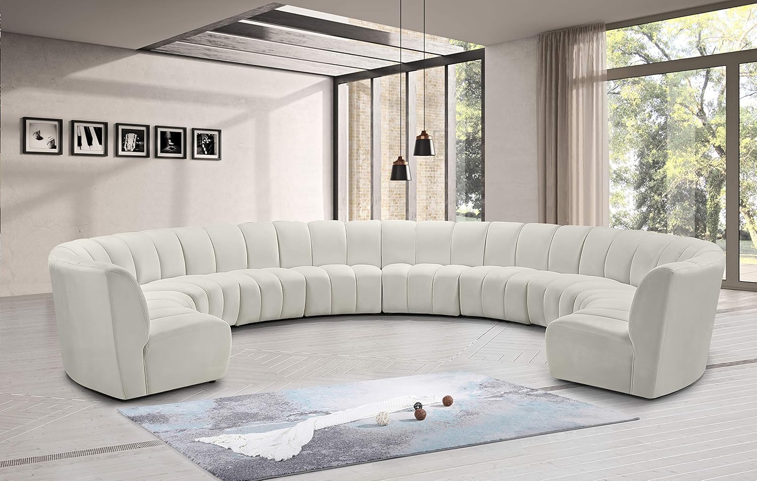 Meridian Furniture Infinity Collection Modern | Contemporary Modular Sectional with Luxurious Deep Channel Tufting, 10 Piece, Cream